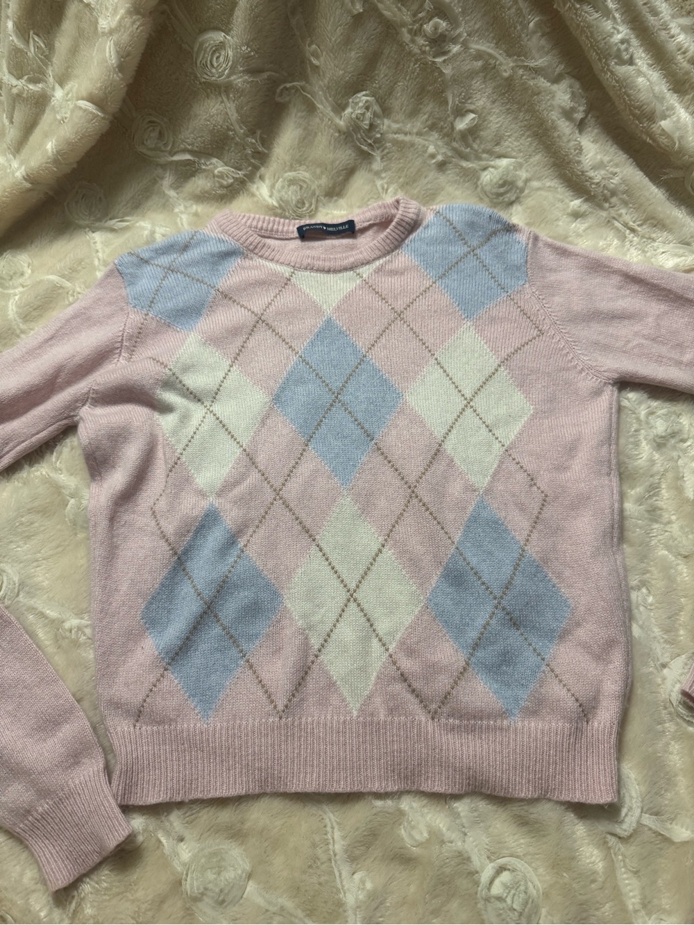 Brandy Melville Pastel Argyle Crewneck Sweater - Pink
